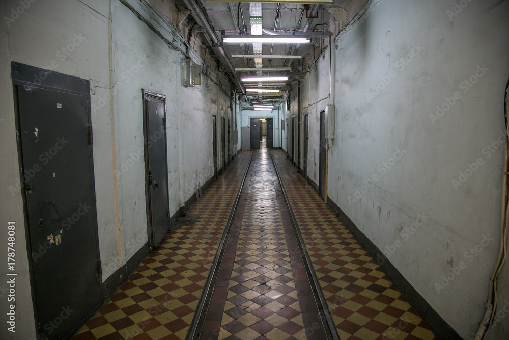 Dark empty hallway corridor of old factory