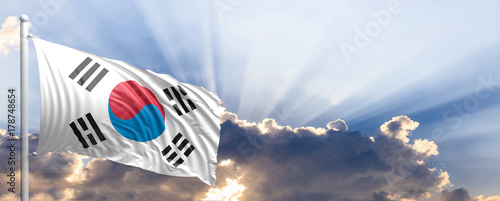 South Korea flag on blue sky. 3d illustration