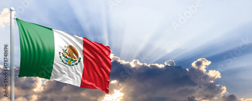 Fotografie Mexico flag on blue sky. 3d illustration