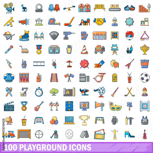 100 playground icons set, cartoon style 