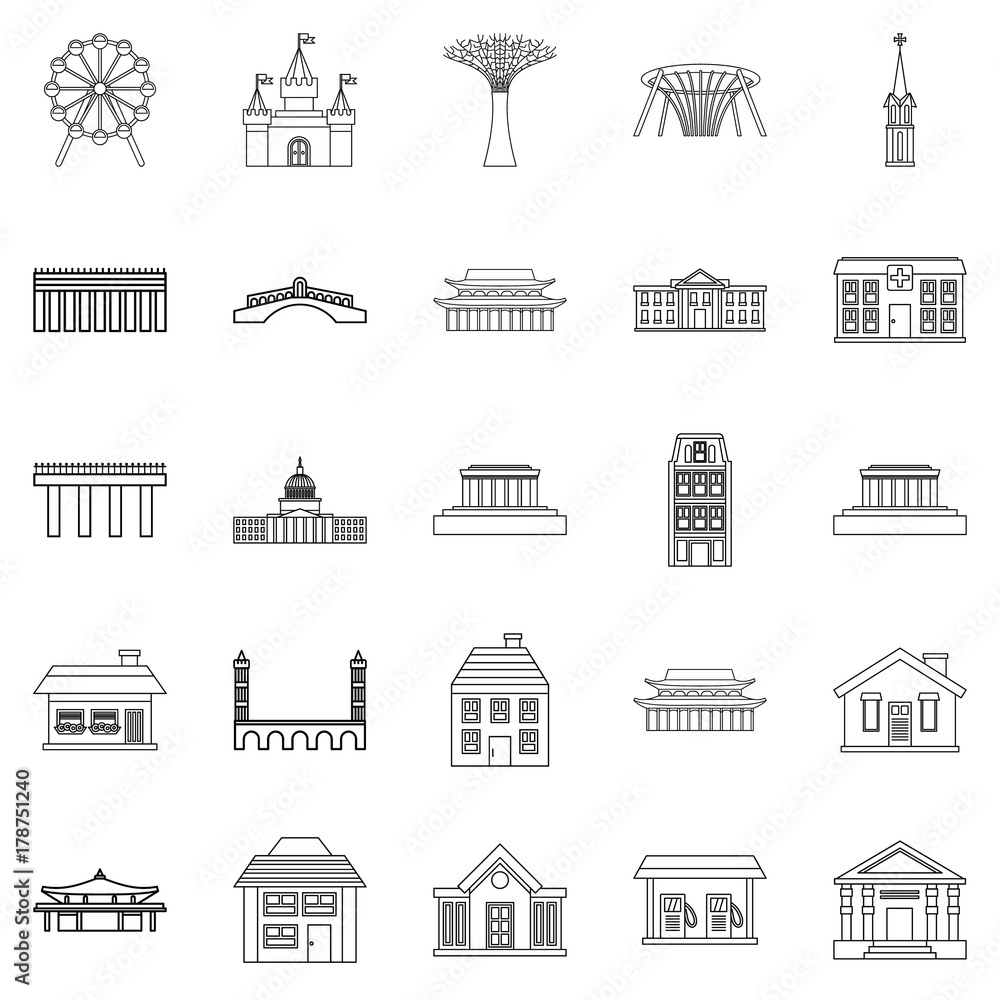 Holiday area icons set, outline style