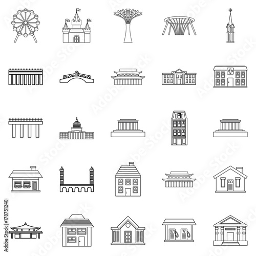 Holiday area icons set, outline style