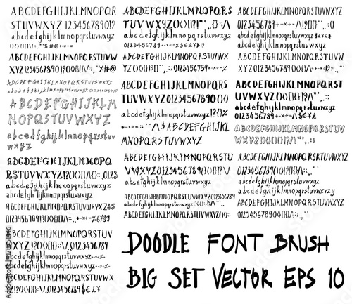 Set of Font brush illustration Hand drawn Sketch line vector eps10
