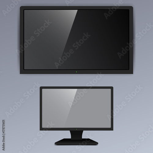 Realistic TV screen lcd, plasma isolated on gray background. Vector illustration. 