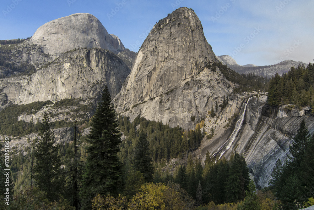 Liberty cap, Nevada Falls and Half Dome from the John Muir Trail