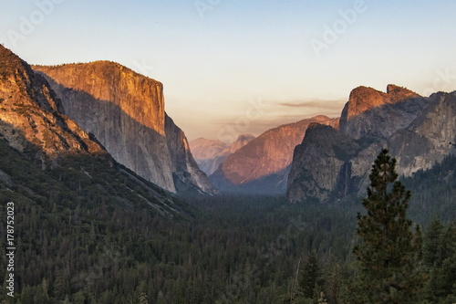 Tunnel view at sunset in autumn in Yosemite Valley