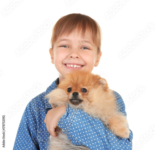 Cute girl with little dog o...