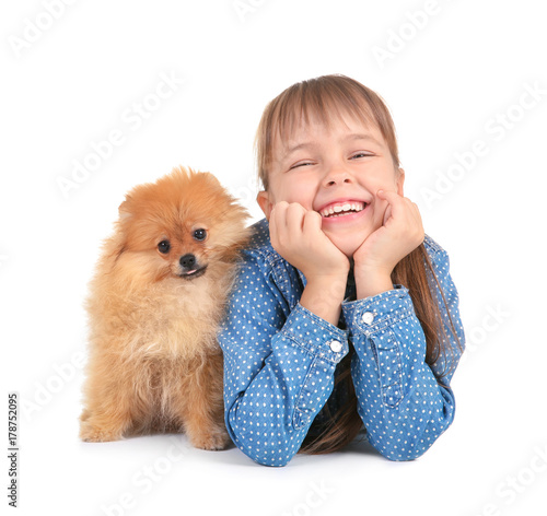 Cute girl with little dog o...