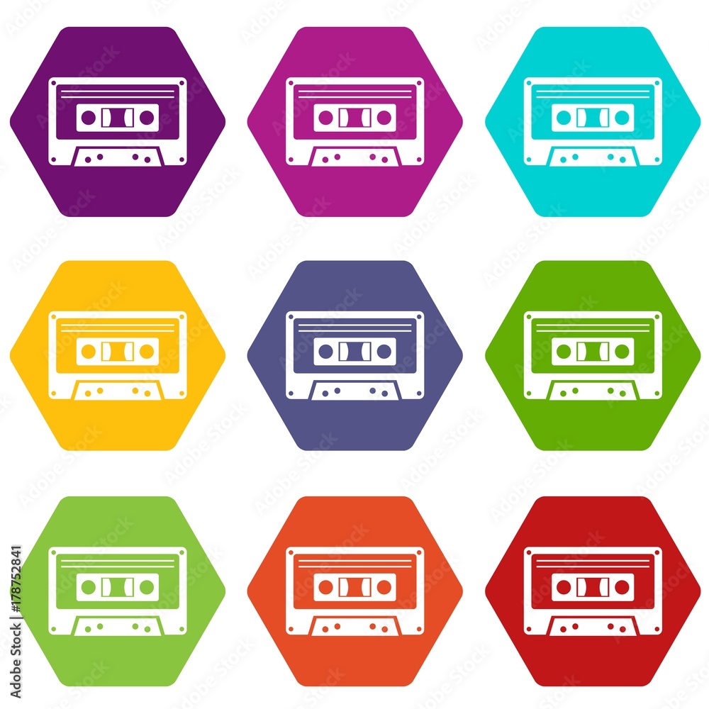 Cassette tape icon set color hexahedron Cassette tape icon set color hexahedron
