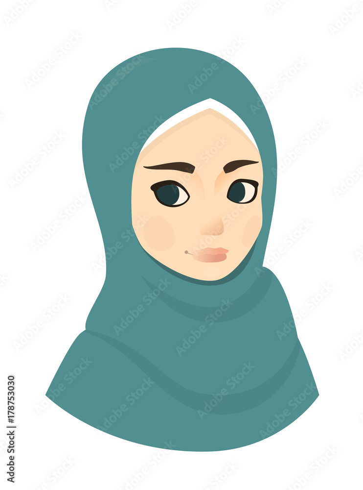 Portrait of muslim beautiful girl woman in hijab, vector illustration