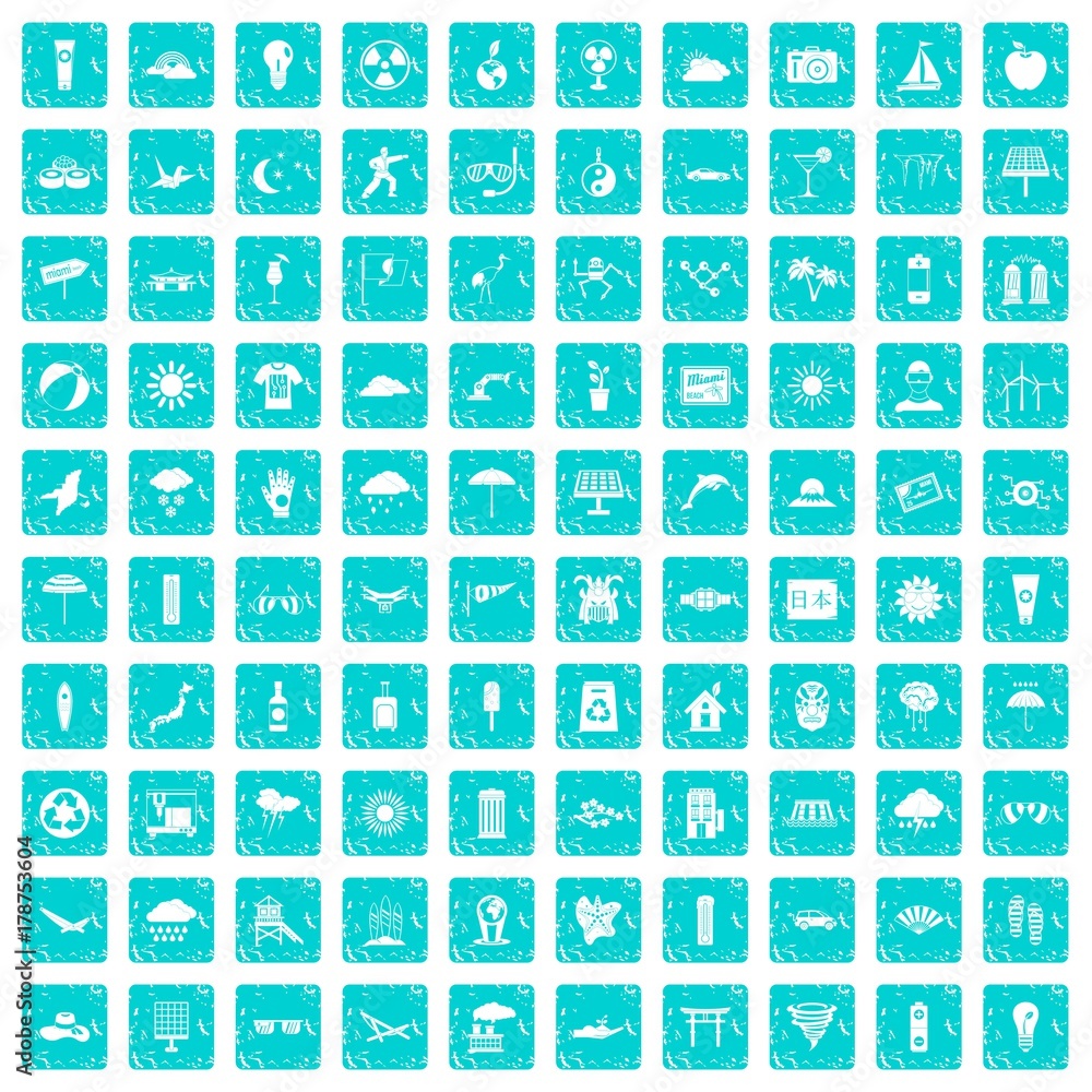 100 sun icons set grunge blue 100 sun icons set grunge blue