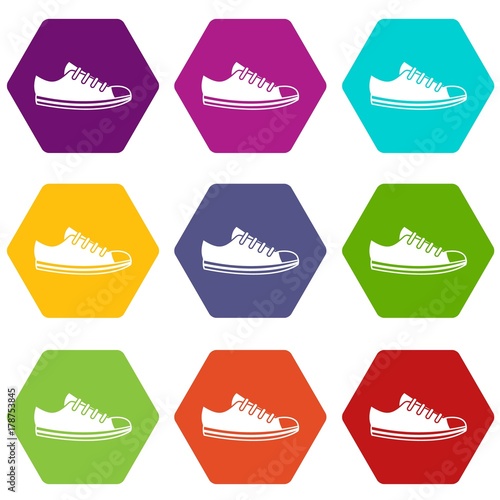 Canvas sneaker icon set color hexahedron