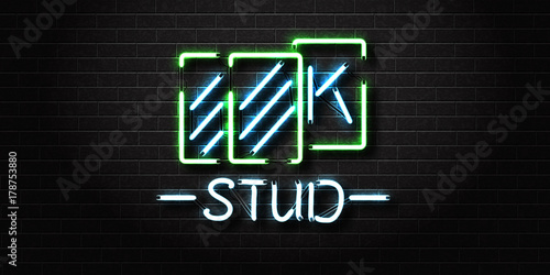 Vector realistic isolated neon sign for Stud poker and playing cards for decoration and covering on the wall background. Concept of casino and gambling.