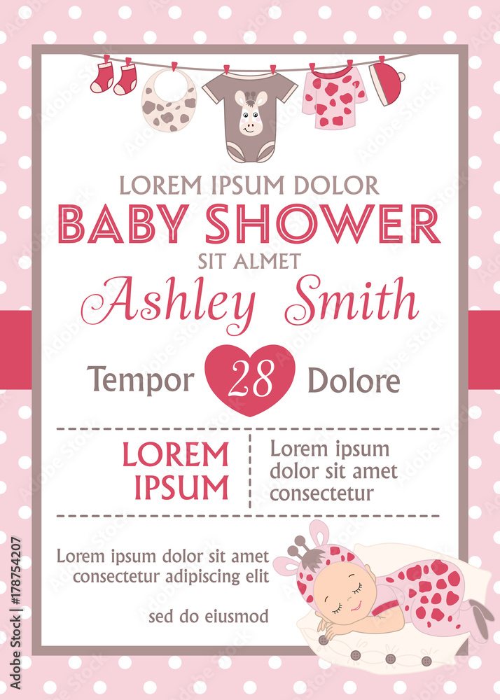 Vector Card Template for Baby Girl Shower Vector Card Template for Baby Girl Shower