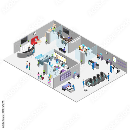 office and production of the advertising center, people in the working environment, the interior of the office