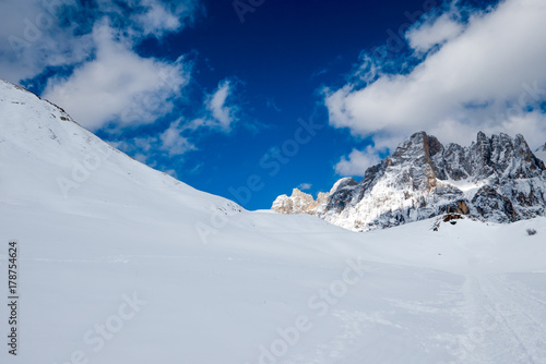 Scenic sunny snowy mountains