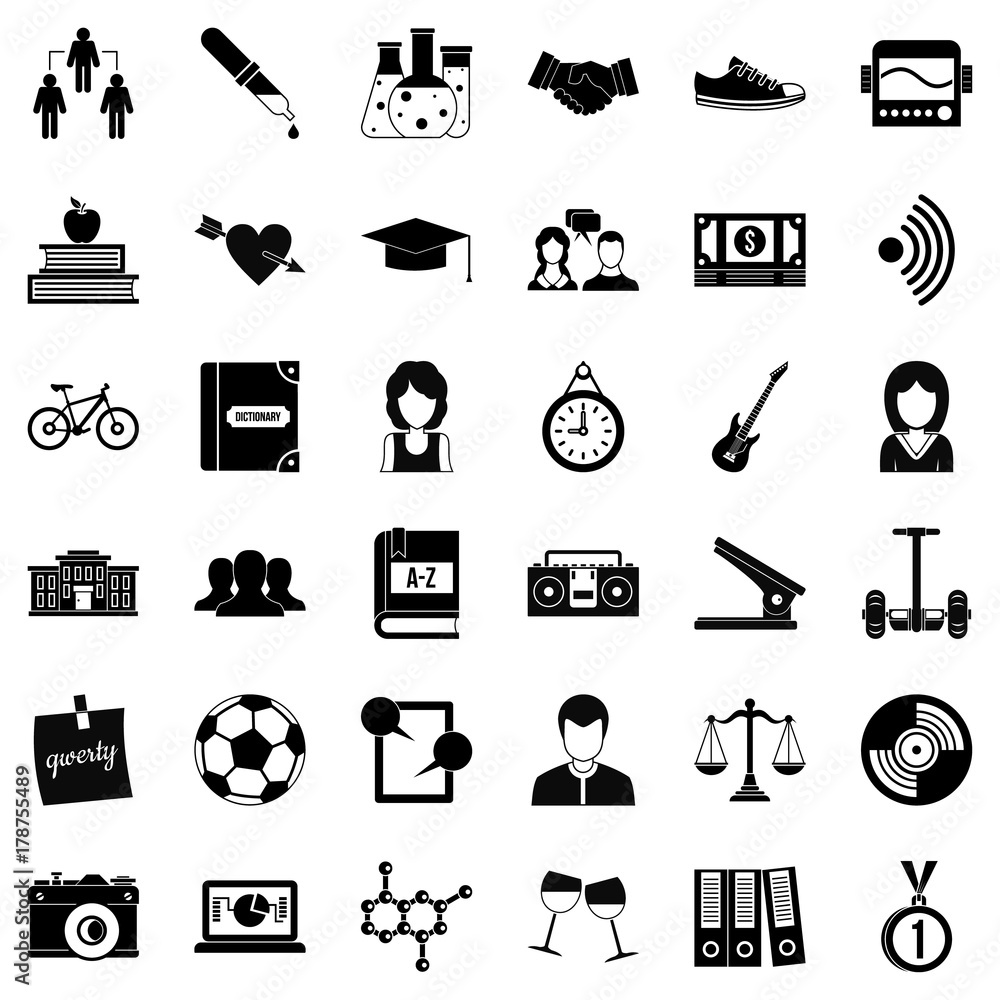Hi school icons set, simple style Hi school icons set, simple style