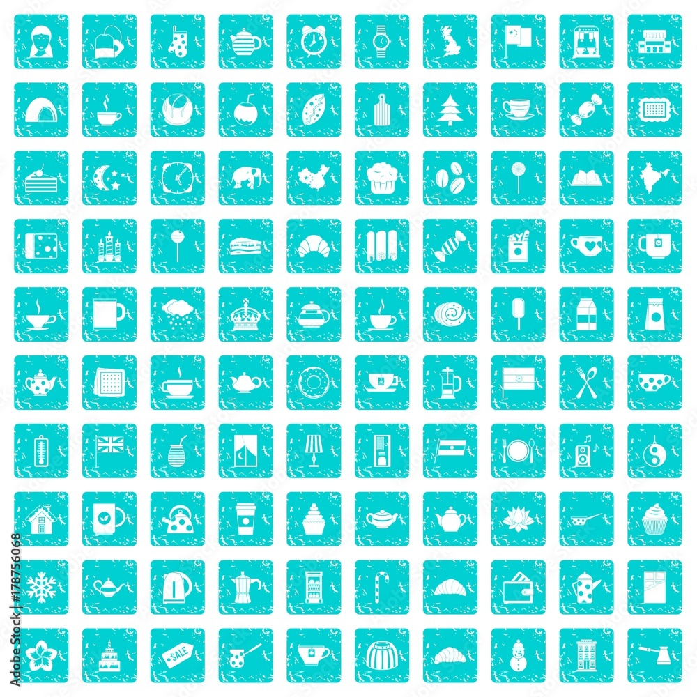 100 tea cup icons set grunge blue 100 tea cup icons set grunge blue