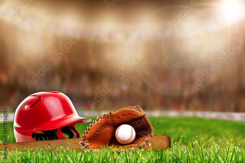 Baseball Equipment on Grass With Copy Space