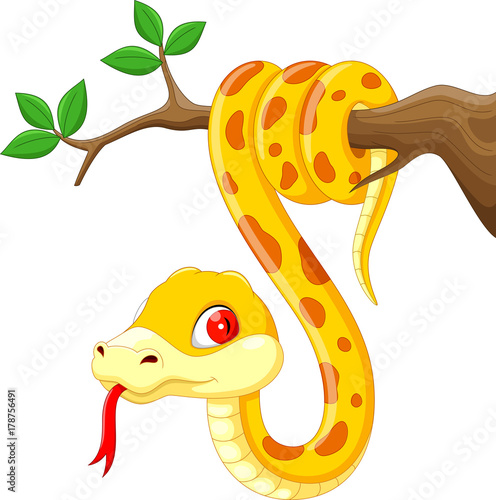 Cute cartoon snake on branch