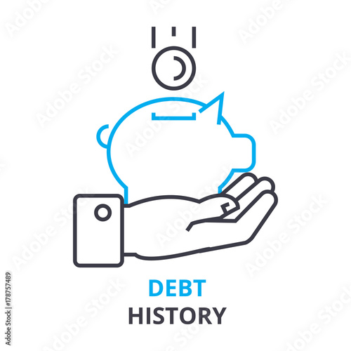 debt history concept, outline icon, linear sign, thin line pictogram, logo, flat vector, illustration
