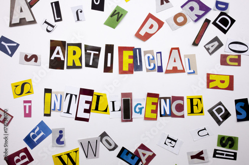 A word writing text showing concept of ARTIFICIAL INTELLIGENCE made of different magazine newspaper letter for Business case on the white background with copy space