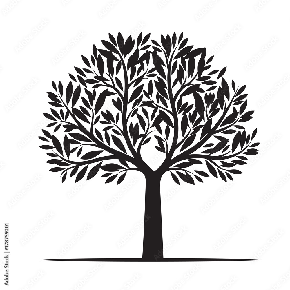 Obraz premium Black Tree with Leaves. Vector Illustration.