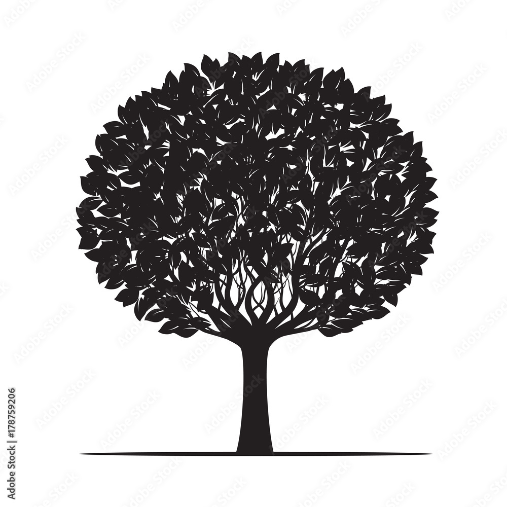 Naklejka premium Black Tree with Leaves. Vector Illustration.