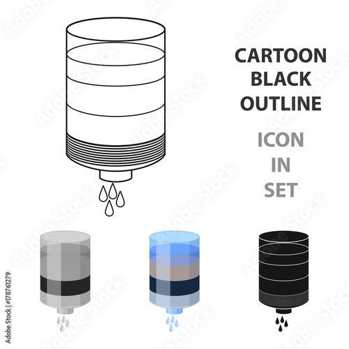 Water filter cartridge icon in cartoon style isolated on white background. Water filtration system symbol stock vector illustration.