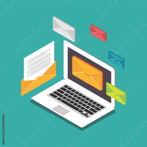 Email. Sending or receiving email concept illustration. Isometric design. Email marketing.