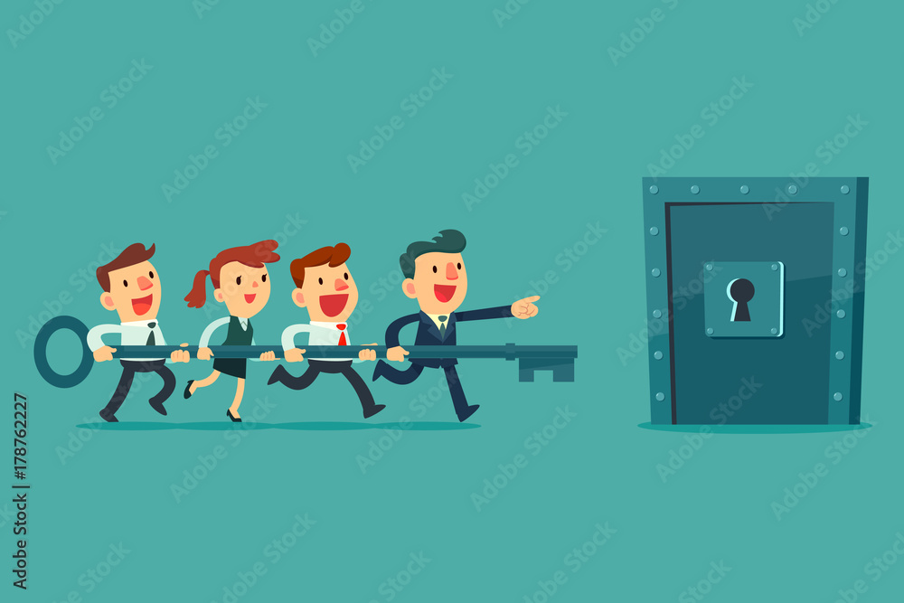 business team holding key try to unlock the door business team holding key try to unlock the door