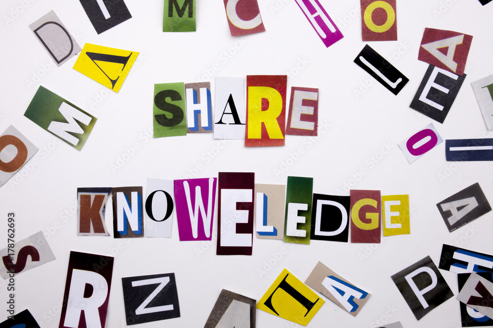 A word writing text showing concept of SHARE KNOWELEDGE made of different magazine newspaper letter for Business case on the white background with copy space A word writing text showing concept of SHARE KNOWELEDGE made of different magazine newspaper letter for Business case on the white background with copy space