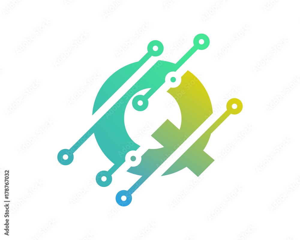 Digital Letter Q Technology Icon Logo Design Element