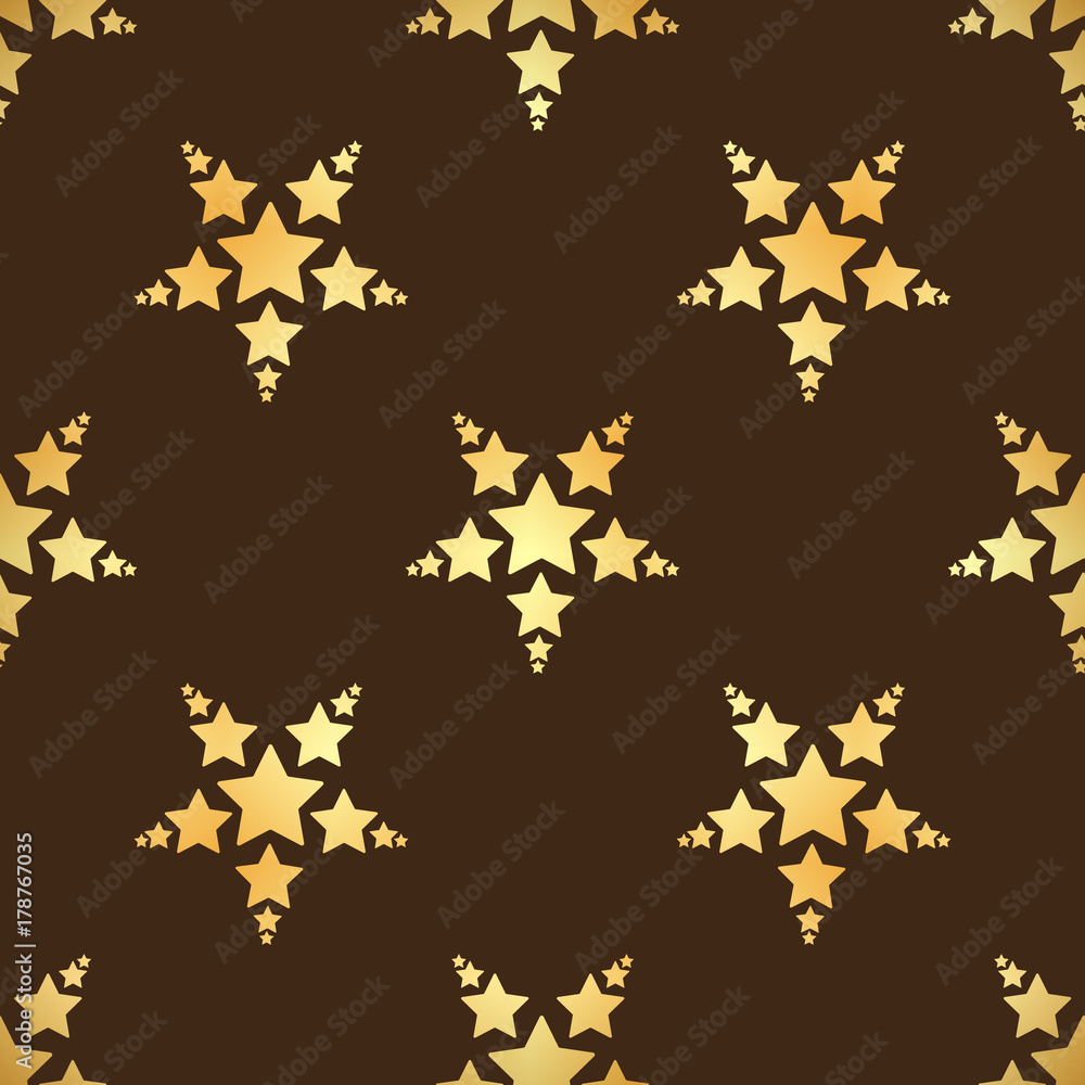 Gold star seamless pattern. Abstract black modern seamless pattern with gold confetti stars. Vector illustration. Shiny background. Texture of gold foil. Gold star seamless pattern. Abstract black modern seamless pattern with gold confetti stars. Vector illustration. Shiny background. Texture of gold foil.