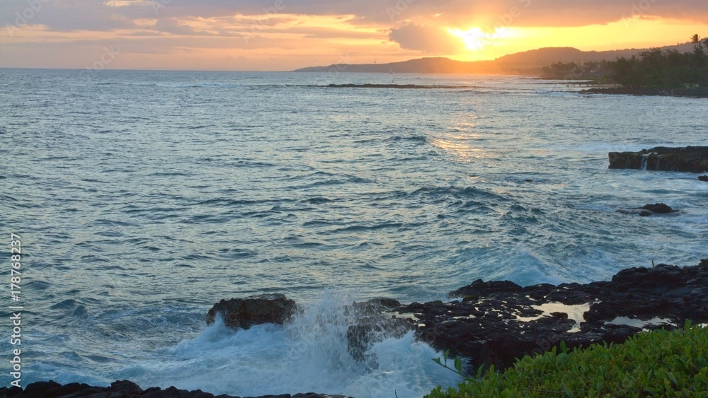 Sunset Waves Poipu Kauai Hawaii