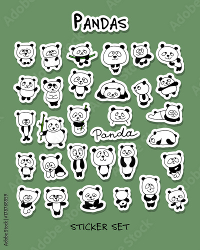 Funny pandas collection, sticker set for your design