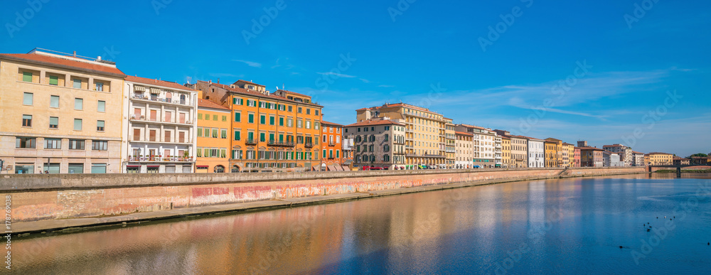 Pisa city skyline and  Arno river