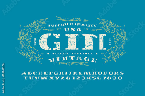 Stencil-plate serif font and gin label template