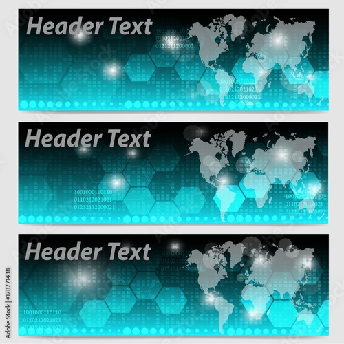 abstract header banner in blue and black color world map design