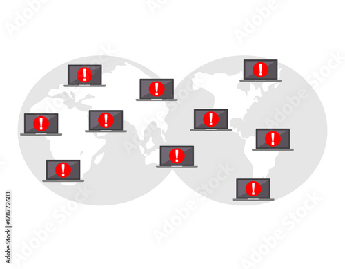 Global cyber attack. Global computer virus infection. Internet security. Technology concept.