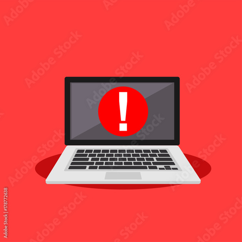 Warning on laptop screen. Cyber attack concept. Technology background