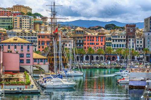 Genoa port sea view with yachts photo