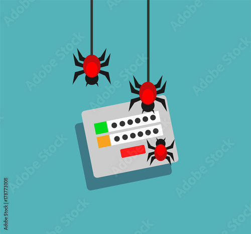 Data theft. Malware. Virus or bu stealing information. Cyber attacker trying to hack computer.