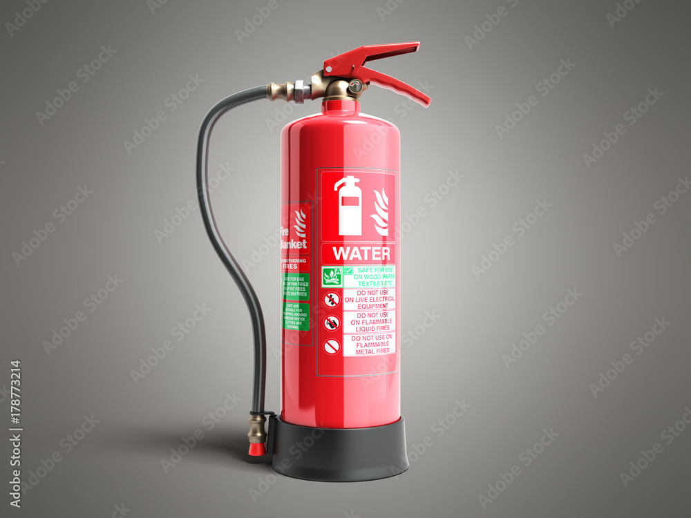 Obraz premium Water Fire extinguisher 3d render on grey background