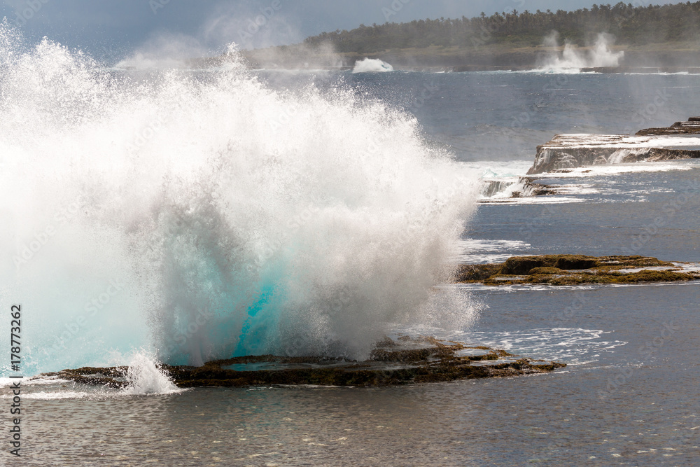 Closeup of splash of Mapu'a 'a Vaea Blowholes, Tongatapu, Tonga 