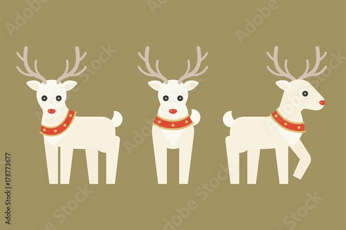 Christmas reindeer with red and gold collar in flat design vector