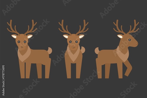 reindeer icon  flat design in front and side