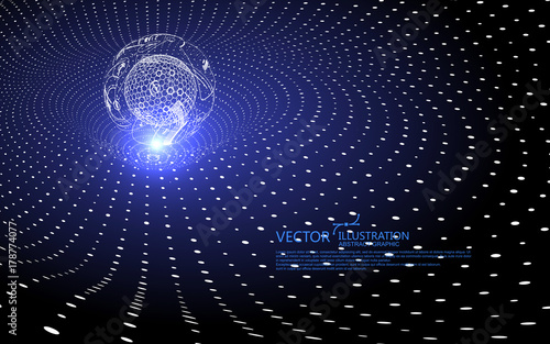 The curve forms a three-dimensional swirl shape, gravitational wave concept, technology background design.
