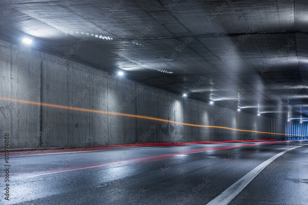Highway tunnel. Interior of an urban tunnel without traffic. .