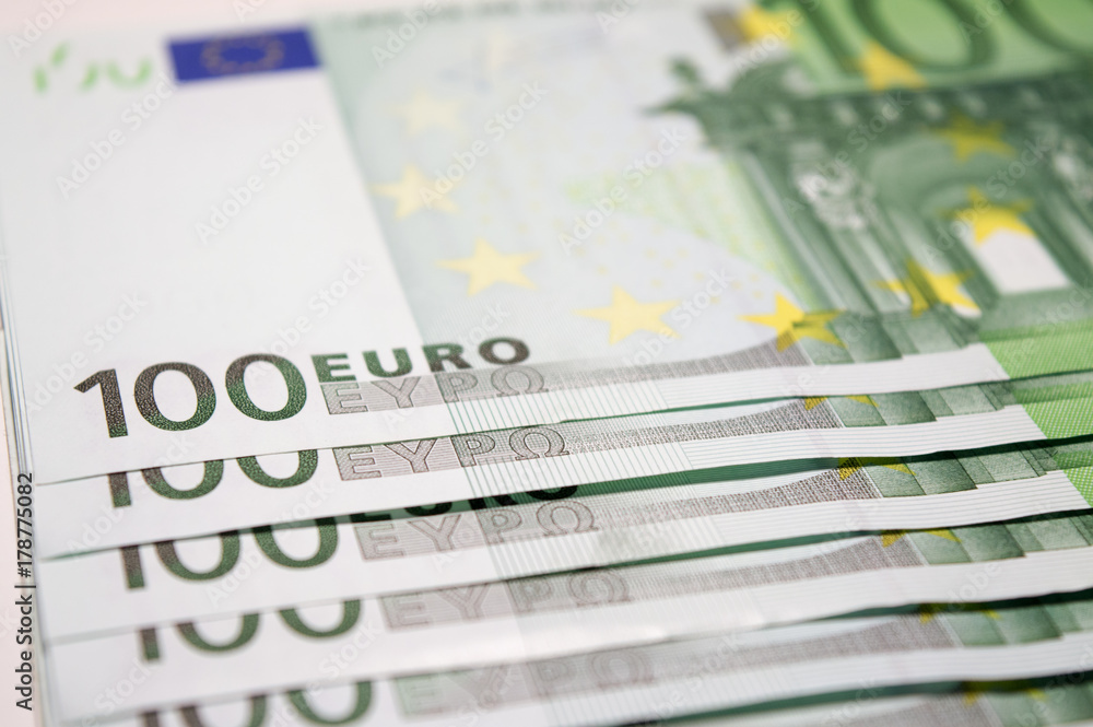 European Union currency: one hundred euro banknotes close up European Union currency: one hundred euro banknotes close up
